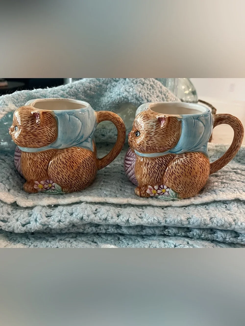 Vintage Ceramic Kittens with Yarn Cup/Trinket Holder